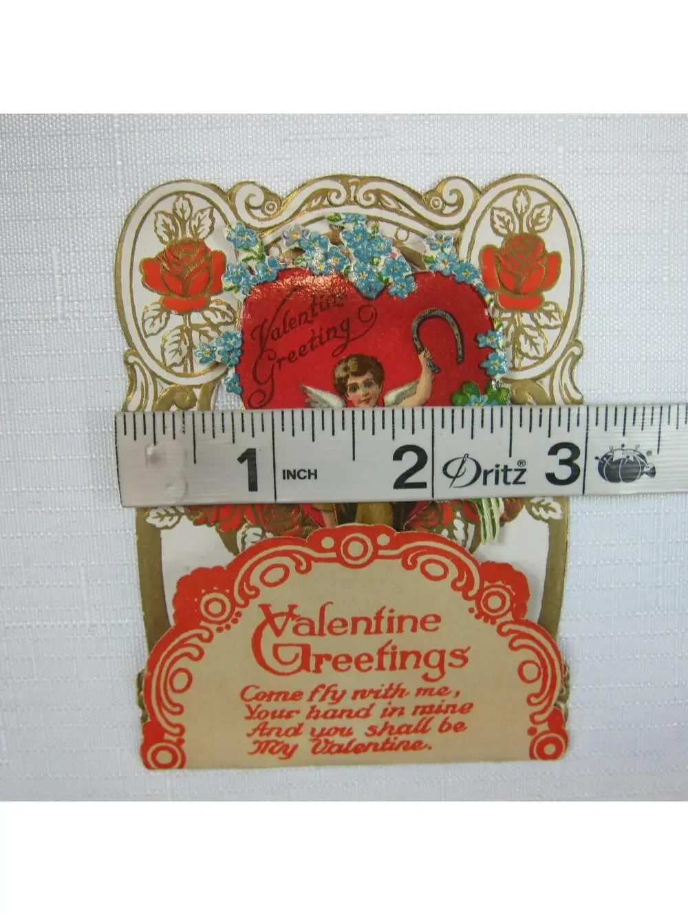 Vintage Valentine Card 1926 Pulldown Diecut 3D Boy Angel Wings Horseshoe Germany
